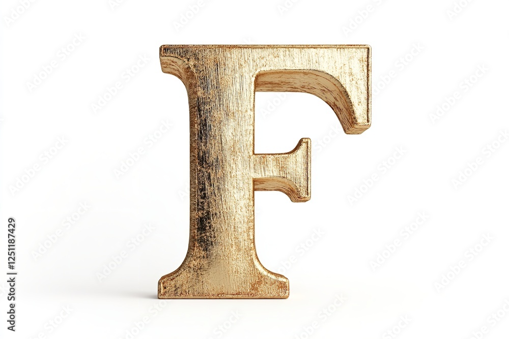 Fototapete the gold serif font of the 3d letter f is isolated on a white backdrop. generative ai