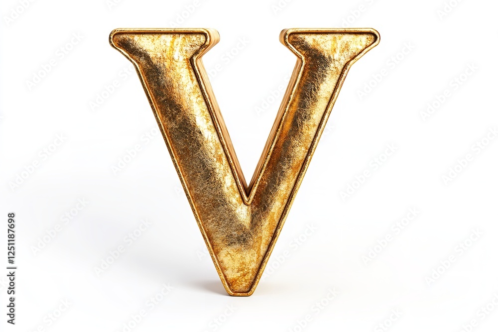 Fototapete isolated on a white backdrop is the 3d letter v in a gold serif typeface. generative ai