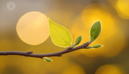 Fototapeta premium Fresh Green Spring Leaves Backlit by the Setting Sun with Bokeh, Close Up, Nature Background