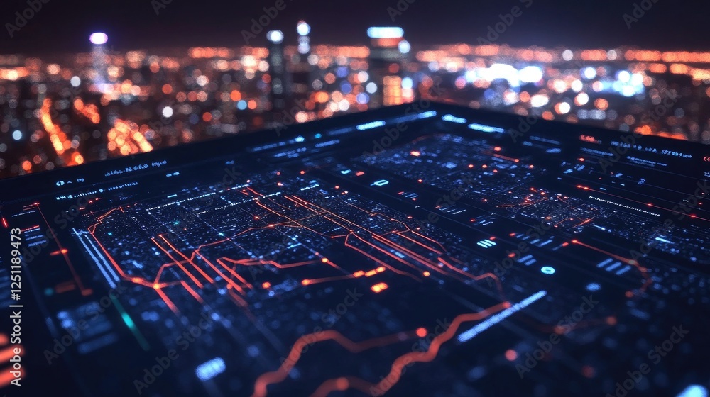 Poster smart city analytics dashboard displaying live traffic and energy data.