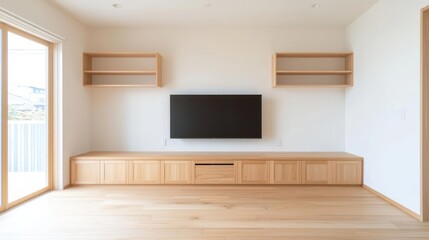 Modern Light Wooden Living Room With Tv Stand