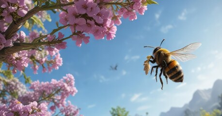 Abeille volant autour d'un artichaut en pleine fleuraison, movement, insects, pollination