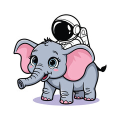 Fototapeta premium Cute Astronaut Riding Elephant Cartoon Vector Icon