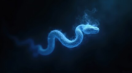 Ghostly Translucent Blue Snake on Black Background