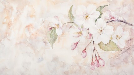 cherry blossom watercolor painting with soft colors and copy space