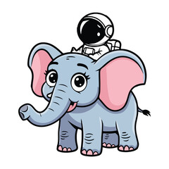 Cute Astronaut Riding Elephant Cartoon Vector Icon Illustration