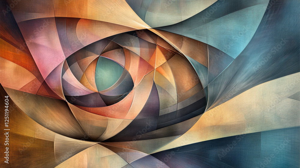Poster a computer-generated abstract design featuring futuristic geometric forms, embodying a sleek and mod