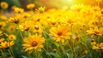 Golden Sunlit Meadow of Vibrant Yellow Blossoms Basking in Warm Afternoon Light