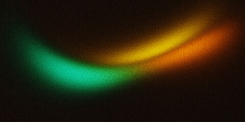 Dark noise texture grain gradient background, grainy green orange yellow glowing color gradient wave, black backdrop summer banner poster cover design