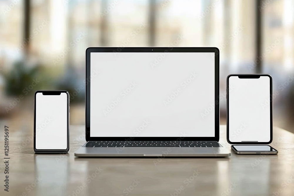 Poster a person holding an open laptop with a white screen, isolated on a white background. the computer is