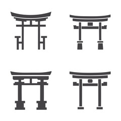 Minimalist Torii Gate Icon Set with Smooth Vector Layers.