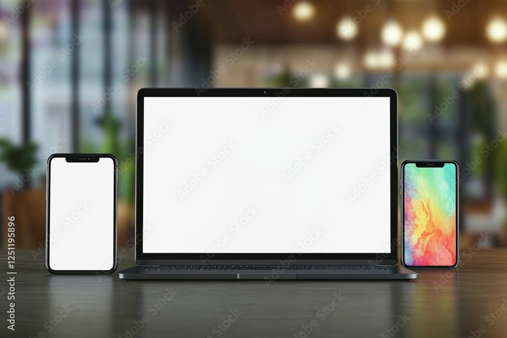 Poster a person holding an open laptop with a white screen, isolated on a white background. the computer is