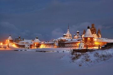 Solovki, Russia. Solovetsky Monastery. Winter on the Solovetsky Islands. Travel and tourism....