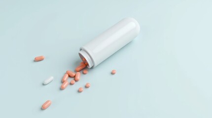 Naklejka premium 3D Render of Medical Pill Bottle and Scattered Pills