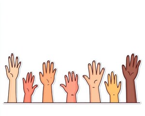 A diverse set of hands joining together in unity, symbolizing teamwork and support, presented in a balanced flat illustration.