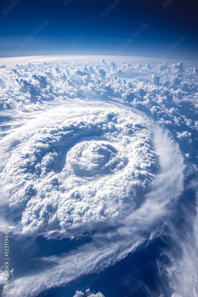 Aufkleber aerial view of a swirling spiral of clouds over the ocean, showcasing the beauty of weather patterns