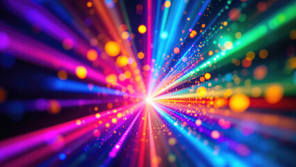 Obraz premium Vibrant multicolored light burst with dynamic radiant energy beams