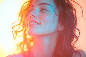 Colorful portrait of happy young woman.