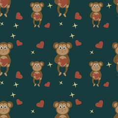 monkey holding a heart in his hands.pattern for Valentine's Day
