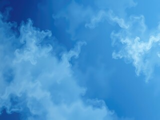 Abstract blue background with swirling clouds of white and gray mist, evoking a sense of ethereal mystery, serene, serene, soothing