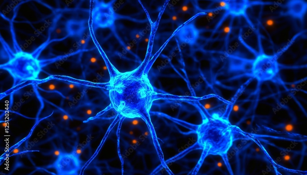 Poster vibrant blue neural network a complex web of connections and nodes on a dark background