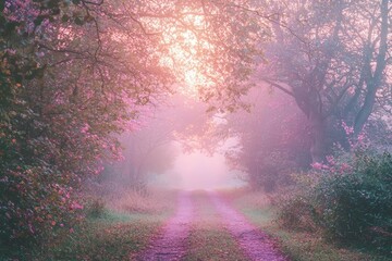 Pink and Purple Sunrise with trees.