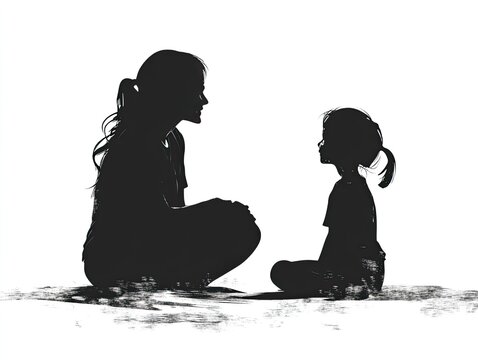 Mother and daughter silhouette sharing a moment of connection and love