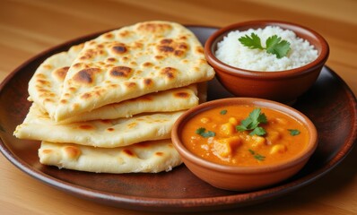 Delicious Indian meal with naan and curry