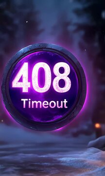 A timeout message appears with the number 408 in a vibrant, purple circle