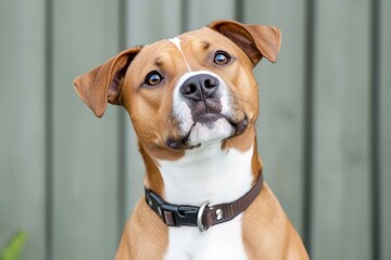 Adorable Brown and White Puppy Portrait - Sweet puppy, playful pup, loyal companion, happy dog, furry friend.  A charming portrait of a young dog, full of innocence and warmth.