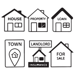 Home icon set vector illustration. Containing house, property, loan, town, landlord, insurance, location, mortgage, for sale and more.