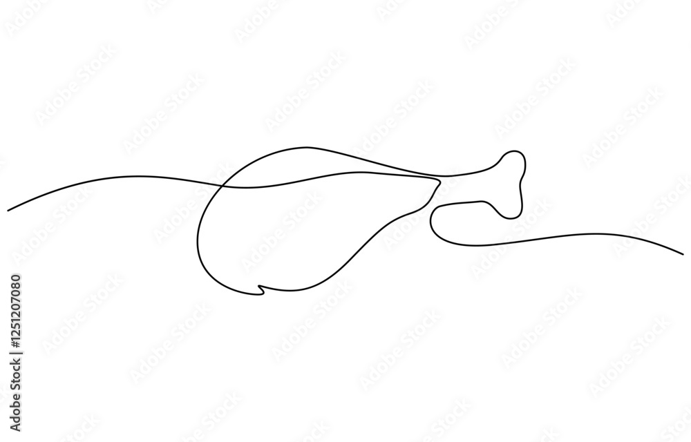 Poster single continuous line of fried chicken. fried chicken in one line style, continuous line drawing of
