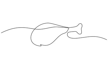 Single continuous line of fried chicken. Fried chicken in one line style, Continuous line drawing of Chicken leg with bone vector illustration.