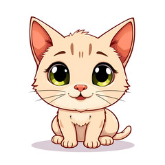 "Adorable Cartoon Cat with Big Green Eyes Sitting"