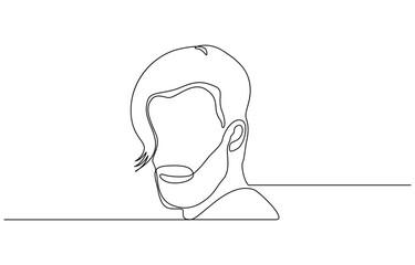 Continuous one line drawing of man portrait. Hairstyle. Fashionable men's style, Continuous one line drawing of adult man portrait with beard and mustache. Fashionable men's style vector illustration.