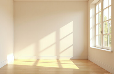 Obraz premium A Bright And Airy Room With A Blank Wall, Sunny Window, And Warm Tones Created Using Artificial Intelligence. 00001