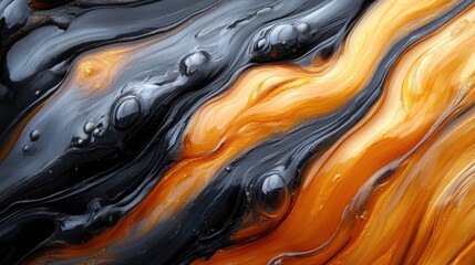 Abstract orange black liquid swirls texture background