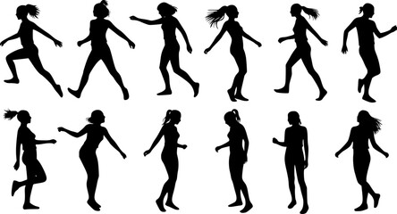 a sign of several female silhouettes in profile. vector on isolated background. turn. number. diversity young women for poster or text