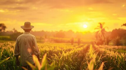 indian farmer standing at agricultural field