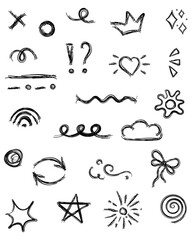 Set of Black Grunge Scribble Elements, Hand Drawn Doodles, Icon, Scribble Drawn with Pen, Sketch