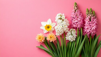 Obraz premium Pink Spring Celebration Bouquet of Delicate Pink and White Flowers Against Pastel Backdrop