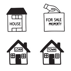 Home icon set vector illustration. Containing house, property, loan, town, landlord, insurance, location, mortgage, for sale and more. Solid vector icons collection.