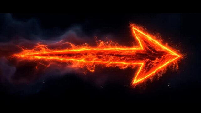 A glowing fiery arrow with intense flames and smoke on a dark background, symbolizing energy, power, and dynamic motion. 