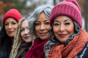 Empowered and Diverse Women Celebrating Togetherness Outdoors with Warm Smiles