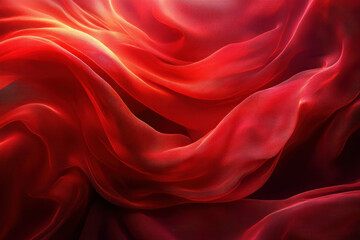 Fototapeta premium Red silk fabric draped elegantly, casting soft shadows in a sunlit room.