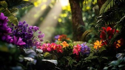 Sunlit Tropical Rainforest Flowers