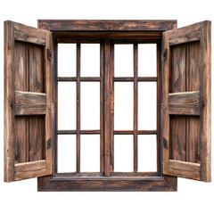 Rustic Wooden Window with Open Shutters in Natural Setting
