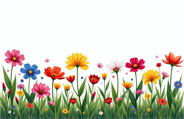 A Colorful Meadow Scene Made Up Of Individual Flowers Isolated Against A Plain White Background In Perfect Detail. 00002