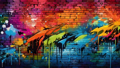 Obraz premium seamless pattern of colorful grunge graffiti on red brick wall background illustration graphic resource