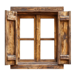 Rustic Wooden Window with Open Shutters and Natural Texture